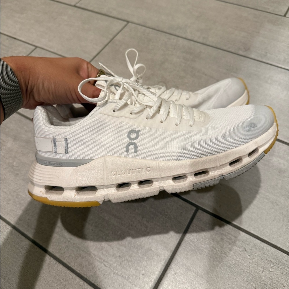On Running White and Gray Sneakers